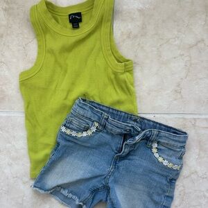 Art Class Neon Ribbed Tank Bohemian Jean Cutoff Shorts Nordstrom Size 6-7 Girls